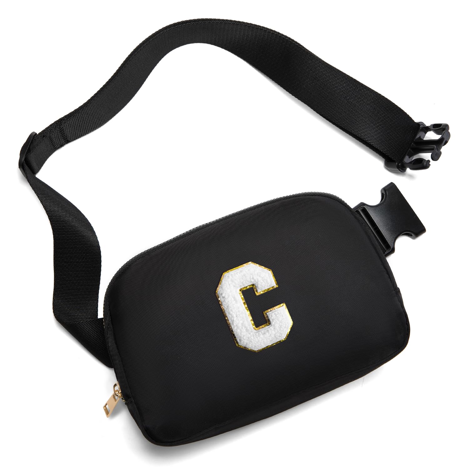 Gitus Birthday Gifts for 8 9 10 11 12 13 Year Old Girls Personalized Fanny Pack Crossbody Bags with Initial Letter Patch Belt Bag for Teen Girls Cute Trendy Stuff Travel Essentials (Black-C)