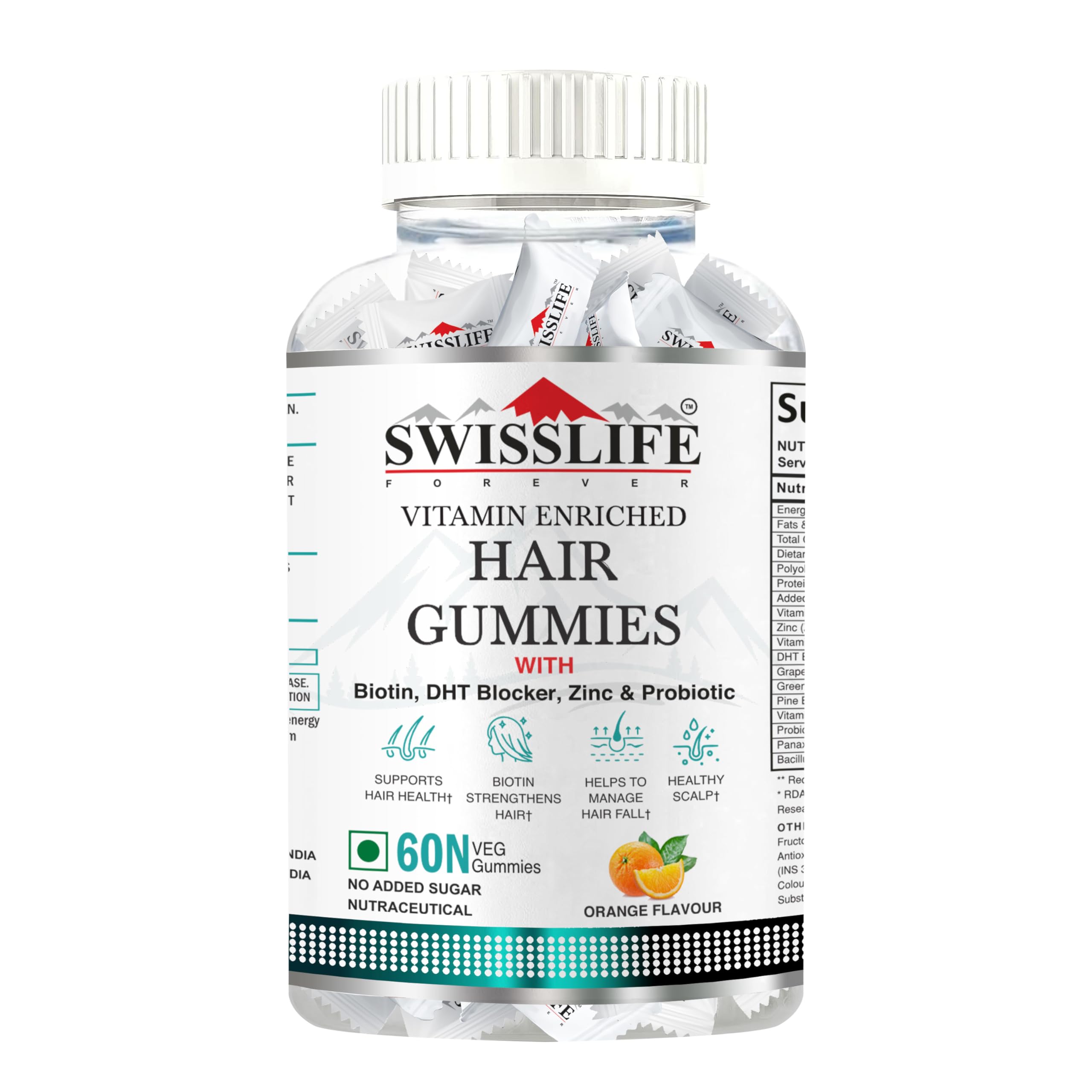 SWISSLIFE FOREVER Hair Gummies (60 Gummies) | Vitamin enriched Hair Gummies | Biotin, DHT Blocker, Zinc & Probiotics Improves Hair Health Scalp Health | For Men & Women Orange Flavour (B0CVV388YS) Amazon Price History, Amazon Price Tracker