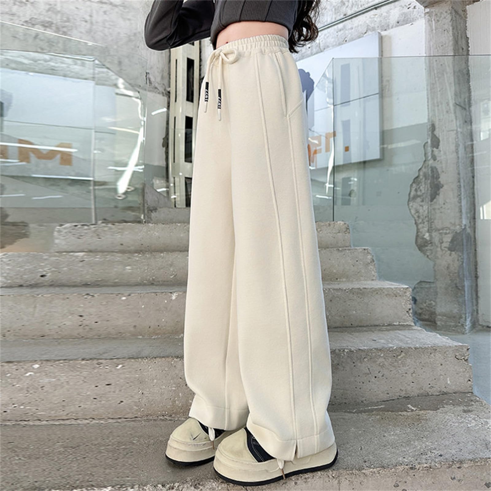 Pantaloni della tuta larghi a gamba larga per bambini ragazzi ragazze tinta unita pile casual gamba dritta joggers gamba aperta con fondo aperto pantaloni da salotto con tasche pantaloni larghi carini