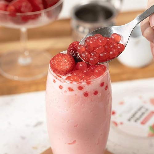 Vista 36 de Tea Zone Popping Pearls. Popping Boba, perlas negras con jugos saborizados, frasco de 7 Lb Azul (Arándano)