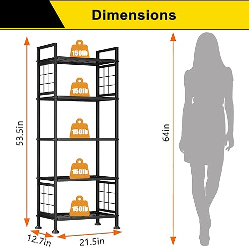 Miniatura 3 de GIOTORENT Estantería de garaje resistente de 5 niveles con capacidad de 750 libras, estante de almacenamiento de acero al carbono para organización