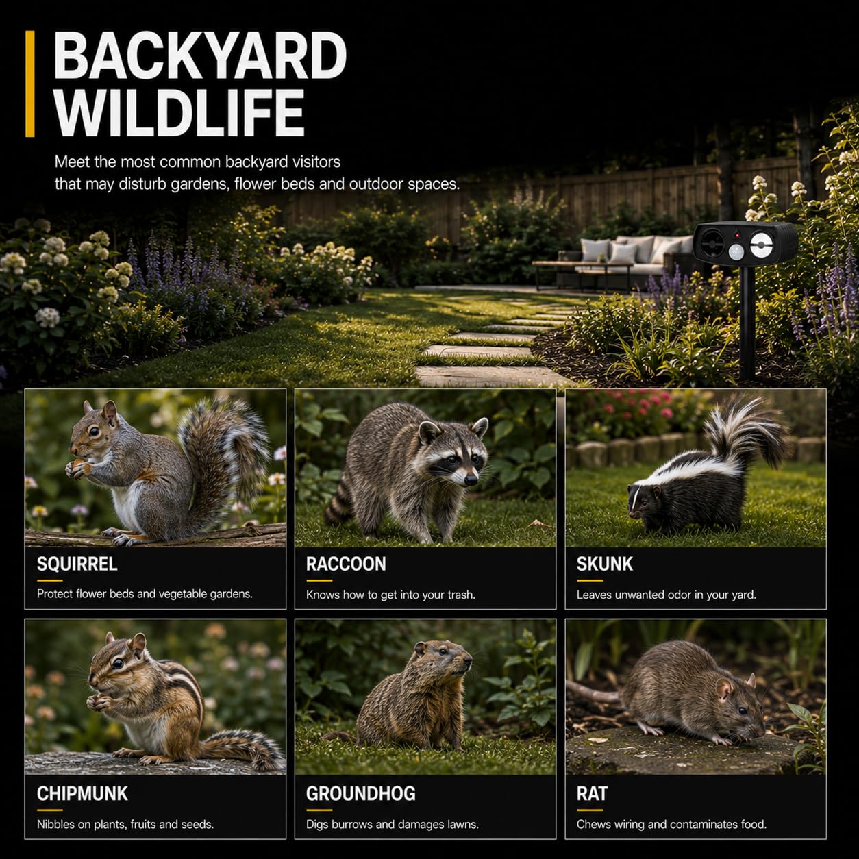 LBingbrother Solar Ultraschall Tierabwehrgeräte mit Bewegungserkennung Wasserdicht, Katzenschreck Outdoor Eichhörnchen Kaninchen Vogel Hund Waschbär Abschreckungen Tiervertreiber für Hof Garten