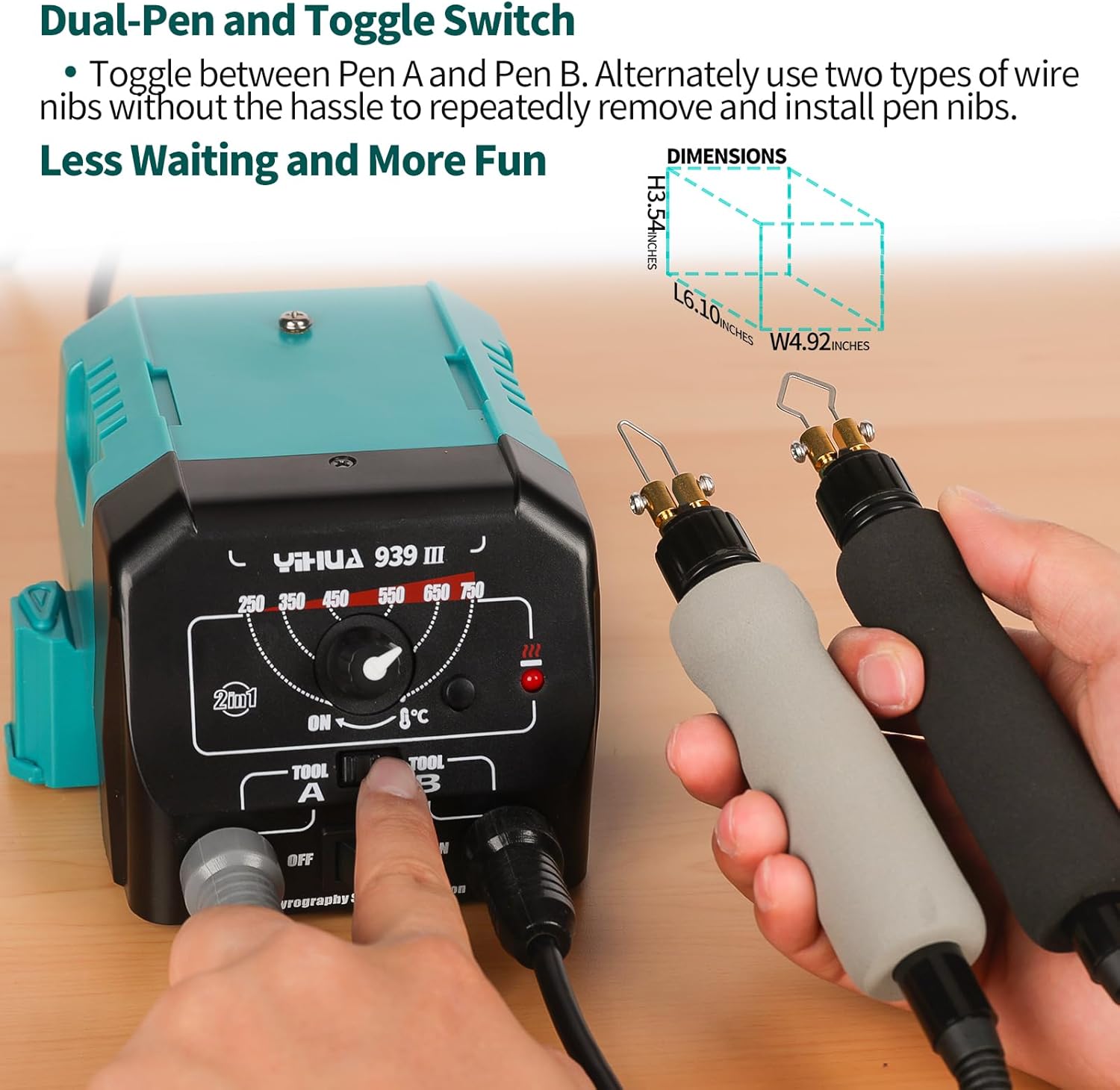 YIHUA 939 III Dual Pen Pyrography Station 2-in-1 Wood-Burning Tool with Two Wood-Burning pens 250-750°C Temperature Adjustable 20 Detailer nibs and 7 Essential Accessories and Tools Included
