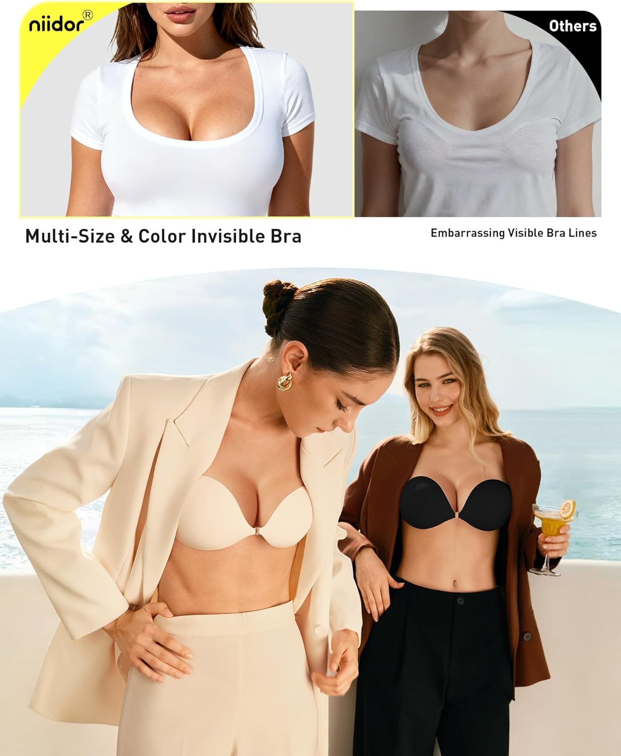 Niidor Adhesive Bra Strapless Ultra Sticky Invisible Push up Silicone Bra Multiple Colors Sizes Reusable for Backless Dress - Image 3
