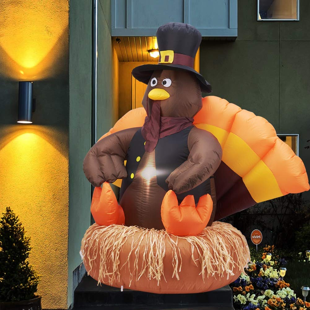 Twinkle Star 5 FT Inflatable Lighted Turkey Happy Thanksgiving Yard Decor Display Autumn Fall Outdoor Decoration