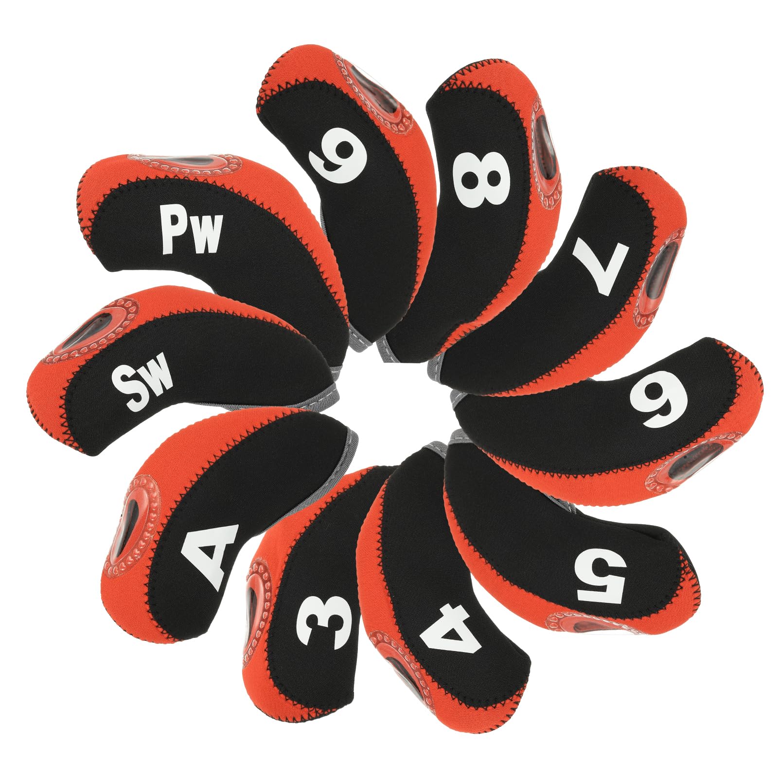 PATIKIL Golf Club Head Cover, 10 Pcs Number Golf Club Irons Covers Neoprene Driver Headcover Golf Lovers Gifts for Men Women, Black/Orange