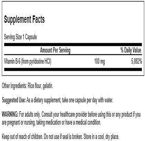 Miniatura 2 de Swanson Vitamina B-6 (Piridoxina) Apoyo a la salud cardiovascular Metabolismo energético 100 miligramos 100 cápsulas