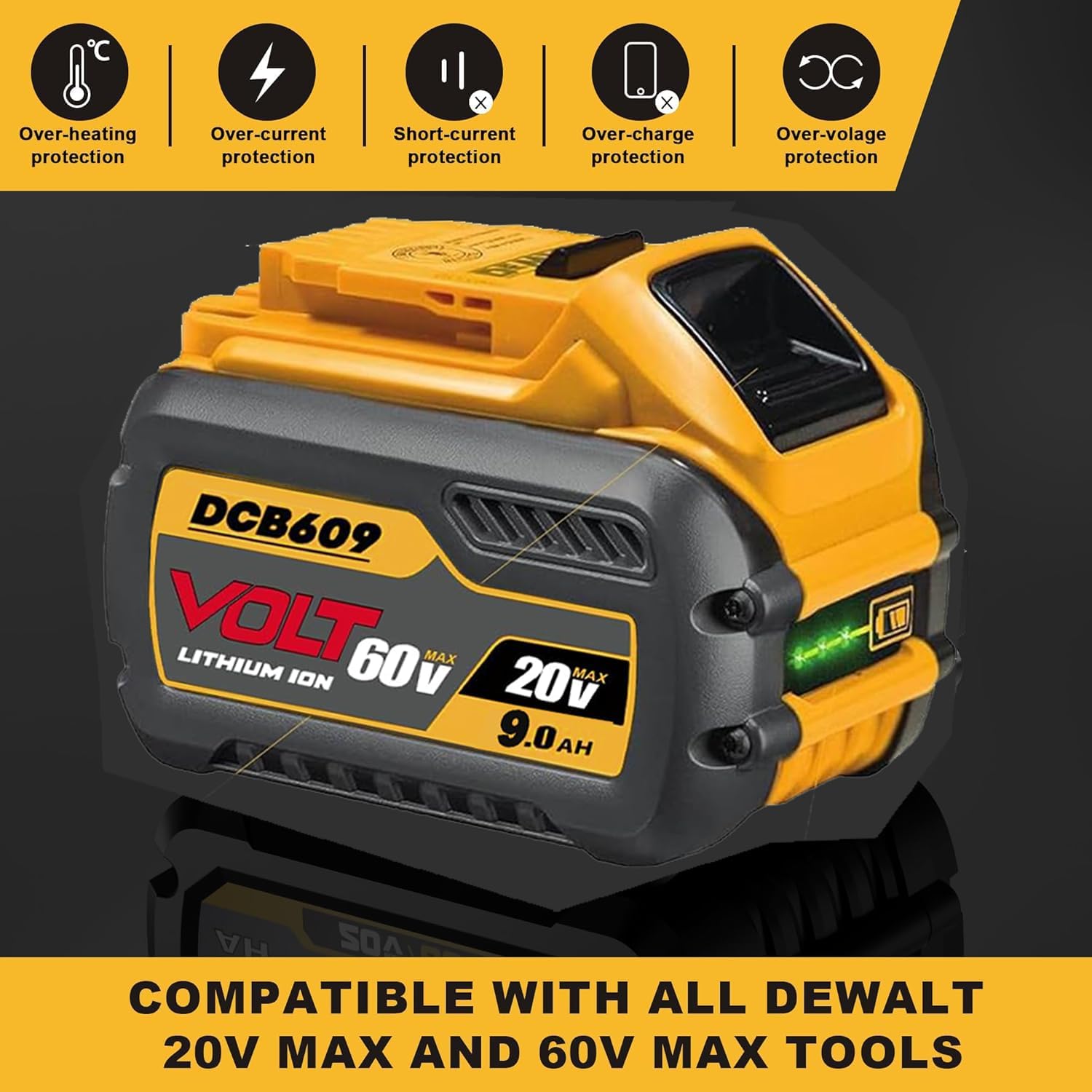 LONG FIT 2 Packs Replace for DeWalt 60V MAX Batteries DCB609 DCB612 DCB615 Batteries 9.0Ah Battery Compatible with Original 20V/60V Power Tools and Chargers - Image 2