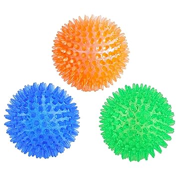 Orgrimmar 3 Pieces Pet Squeaky Chewing Balls Dog Soft Stab Balls Cleaning Teeth Toys Balls with High Bounce for Medium Large Pet Dog Cat (9.0cm)