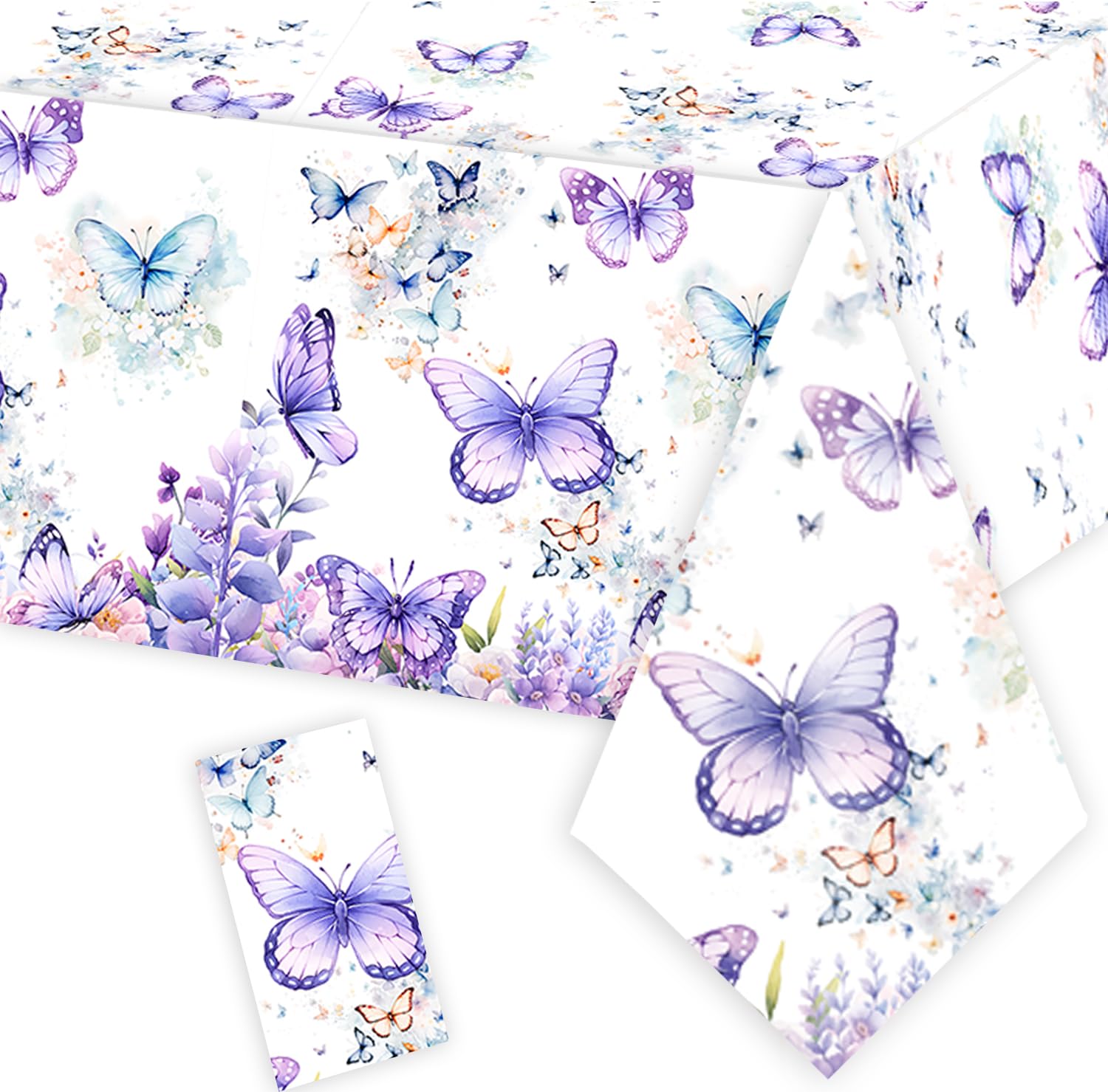 Butterfly Birthday Tablecloth Watercolor Purple Butterfly Table Covers for Girls Baby Shower 1st 2nd 3rd 4th Bday Party Table Supplies Decorations