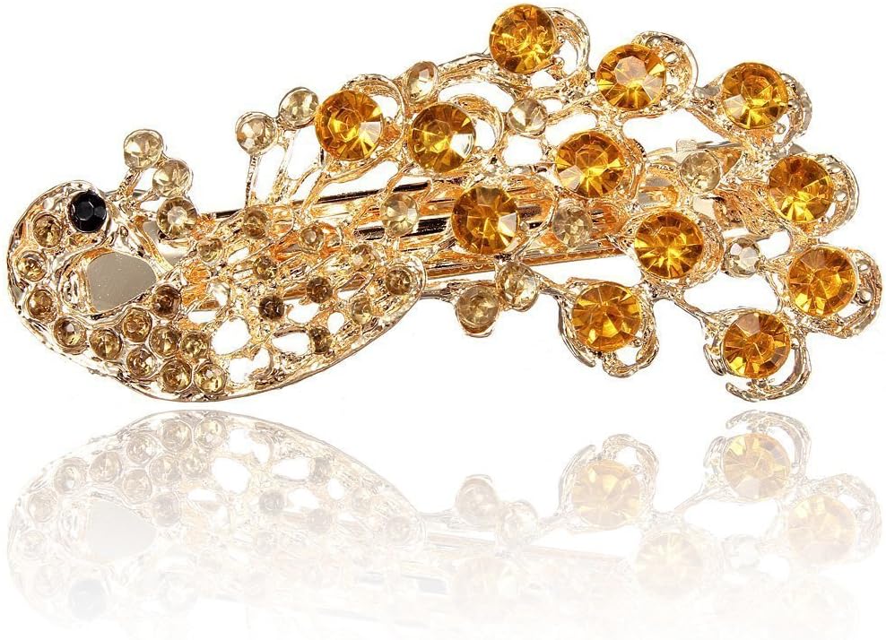 Women's Fashion Golden Crystal Peacock Hair Clip Beautiful Head Wear