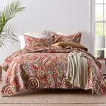ENASAL Cotton Bedspread Quilt Sets, Reversible Bedding Coverlet Sets Comforter, Floral Paisley Bedspread (Blue, Queen Size)