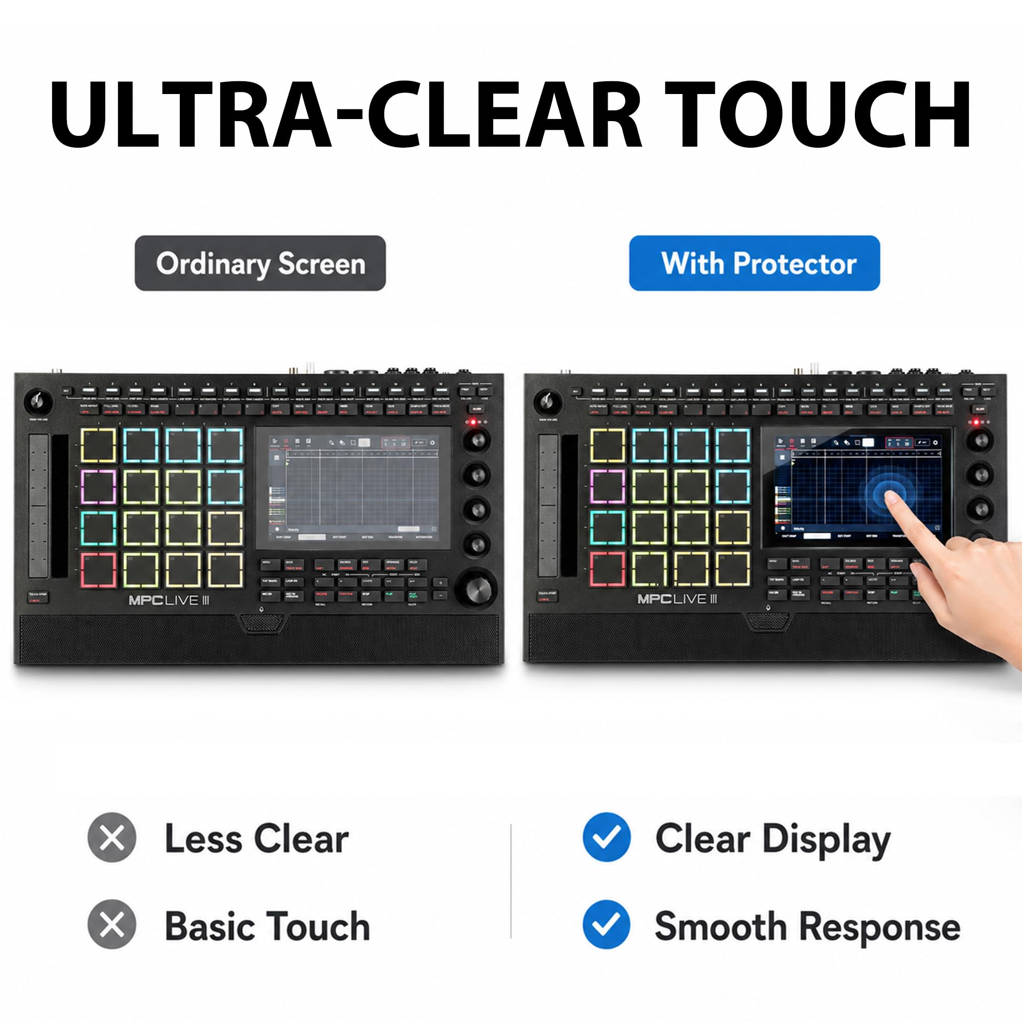 Musiin Audio Workstation 7 pollici, pellicola protettiva touch screen compatibile con MPC Live 3/MPC Live 2/MPC Key 37 e 61/MPC One+, protezione touch screen ultra trasparente in vetro temperato con