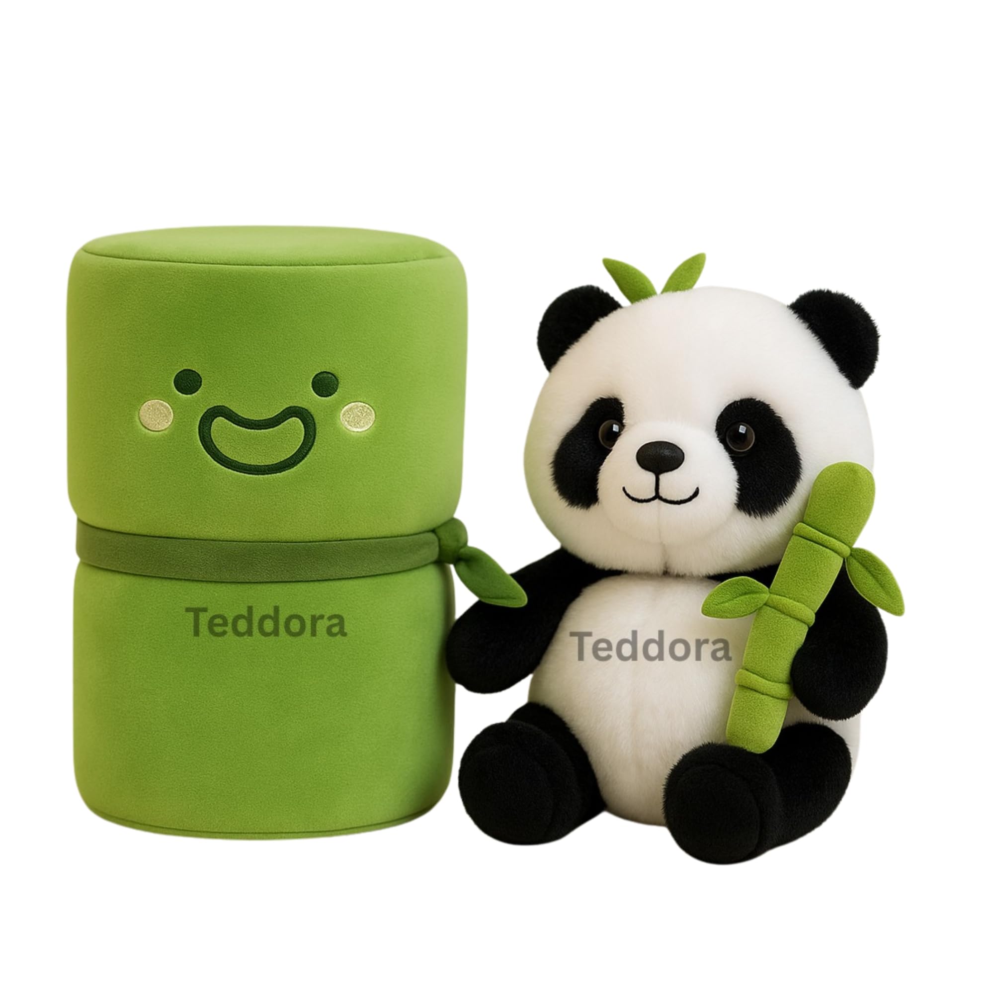 Bamboo Panda Soft Toy for Girls Boys Kids | Panda Plush Stuffed Animal with Bamboo Theme Styling, Cozy Hug Cushion for Nursery Decoration and Birthday Gift Choice | White Black-image-25