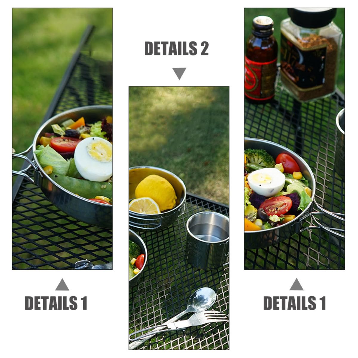 Abaodam Ensemble de Vaisselle de Camping 5pcs en Acier Inoxydable Design Empilable et Fond Plat pour Activités en Plein Air et Pique-niques