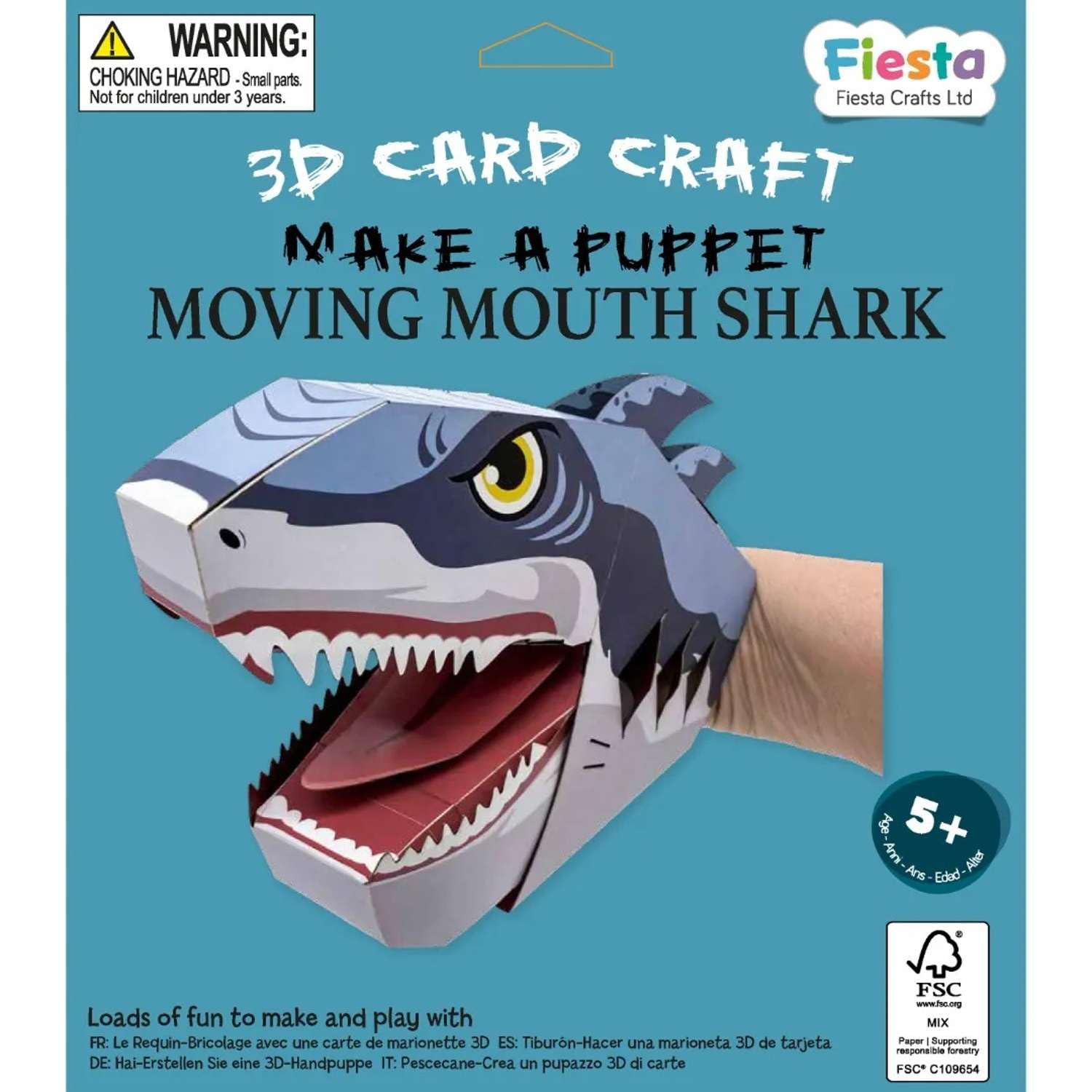 Fiesta Crafts Ltd Fiesta Crafts Shark 3D Hand Puppet Craft Kit - Colourful & Easy To Assemble Unicorn Hand Puppet - Complete Arts And Crafts Set To Improve Motor Skills, Creativity, & Imagination