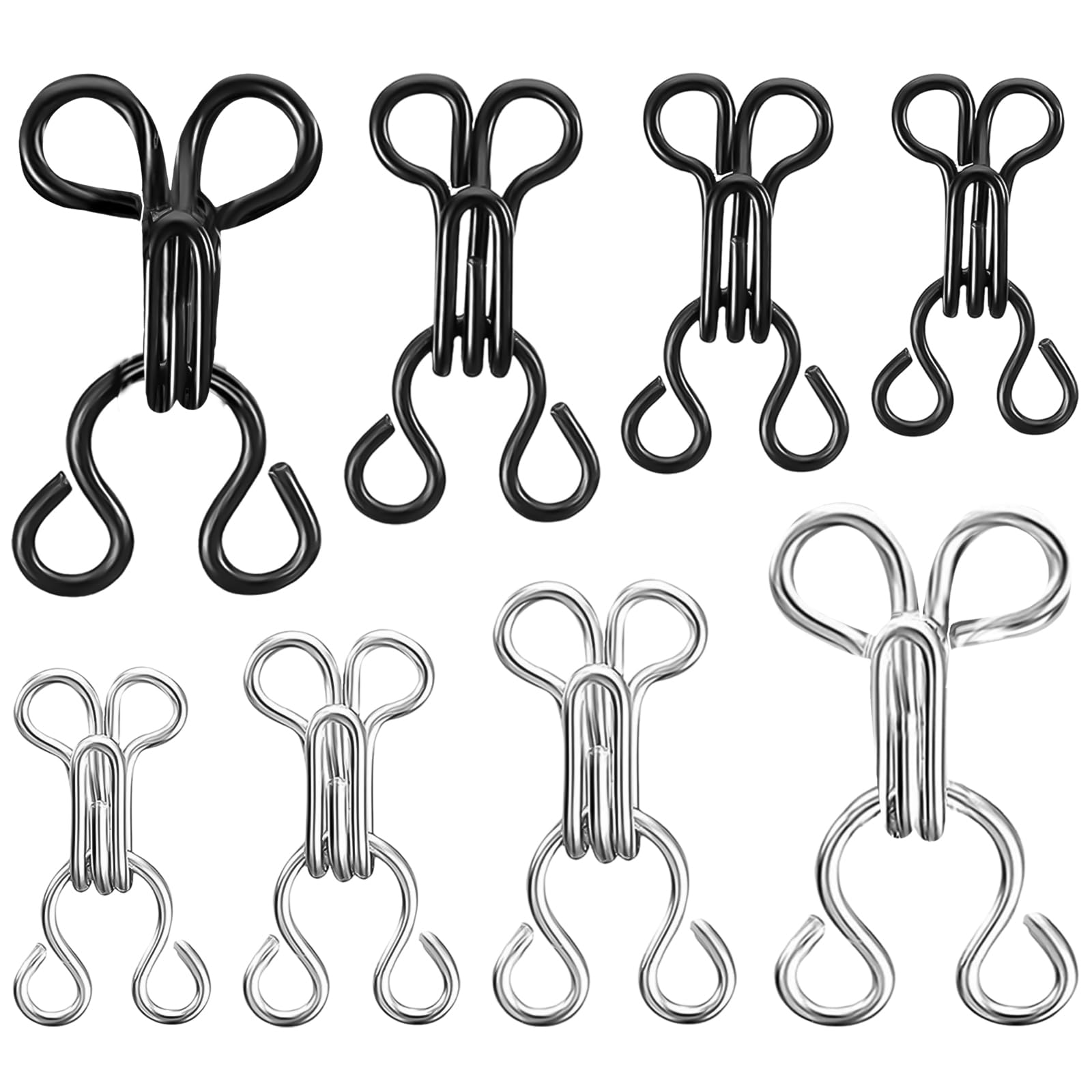 80 Pair Hook and Eye Sewing, 4 Size Bra Hooks Replacement & Hook and Eye Closures for Clothing, Bra Hooks for Bra Replacement Bra Hooks for Dress Trousers Skirt (12.5/14/17/22mm)