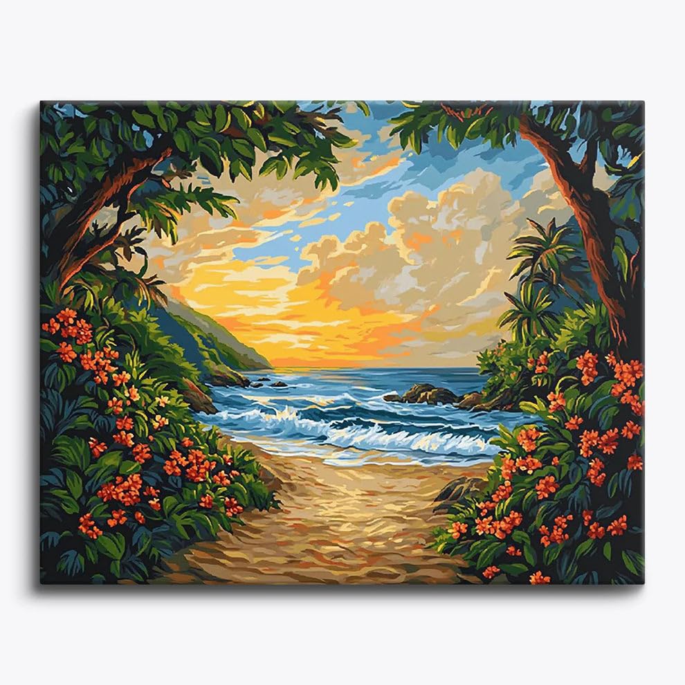 Image of Art Therapy Pcn18 Linen Canvas DIY Paint by Numbers Kit 15 x 20 Inch for Adults & Kids with 2 Set of Acrylic Oil Painting Colors with Brushes and Colors for Stress Relief, Relaxation, Focus & Home Decoration (Ocean)