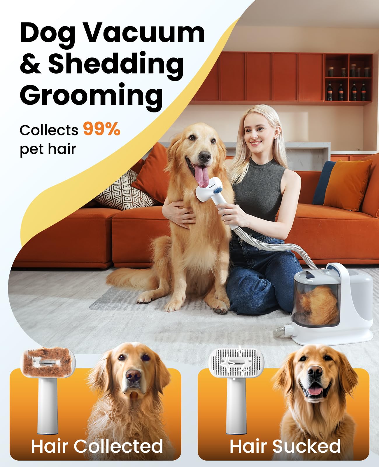 oneisall Dog Grooming Vacuum, 13000Pa Powerful 3L Dust Cup Pet Vacuum with Clipper Nail Grinder & Shedding Brush, 7 in 1 Dog Grooming Kits, Quiet, Large Capacity 3 Suction Levels, BM3 - image 4