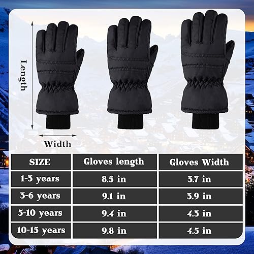 Miniatura 3 de 2 pares de guantes de esquí para niños, impermeables, guantes de invierno cálidos, guantes de nieve para niños