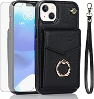 Vista 1 de Asuwish Funda de teléfono para iPhone 14 de 6.1 pulgadas con protector de pantalla de vidrio templado y anillo de bloqueo RFID, tarjetero