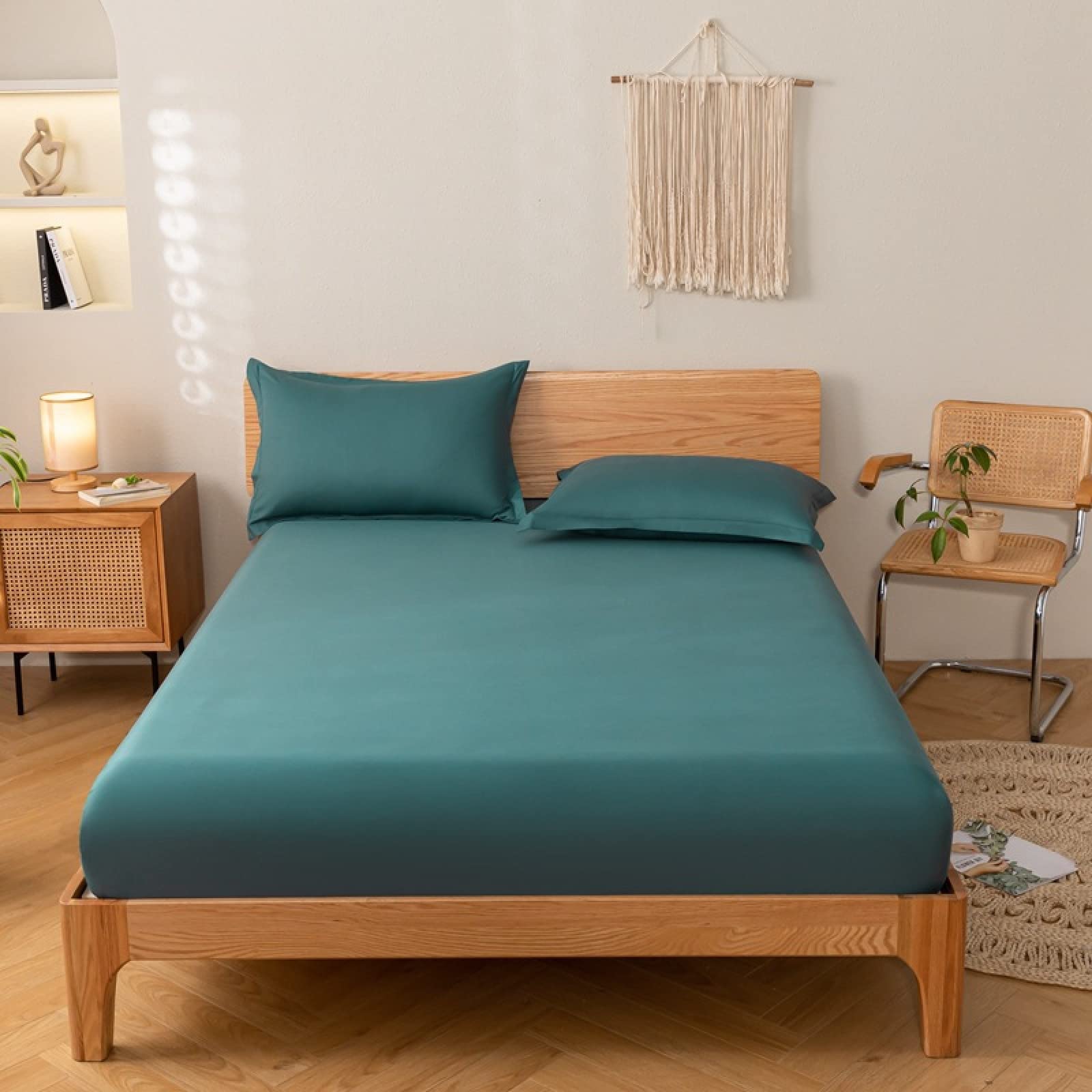 Colchón de calidad de hotel, color liso, con bolsillo extraprofundo, sábanas de algodón, suave, cómodo, para colchones de 30 cm de profundidad, color verde oscuro, 200 x 220 cm + 30 cm