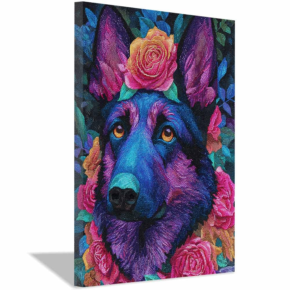 ZAMAEIU Canvas Print Wall Art Dog adorned withs flowers Abstract Dog Animal Paintings, Suitable for living room, bedroom, for Kids Room Decoretc.(multicolored)-70x100cm Framed