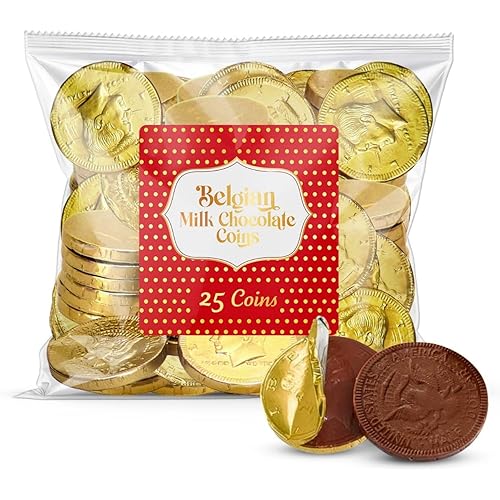 Belgian Milk Chocolate Gold Coins - Smooth, Creamy European Chocolate Wrapped in Gold Foil For Lunar New Year Parties, Candy Buffets, & Gift Bags - 25pcs