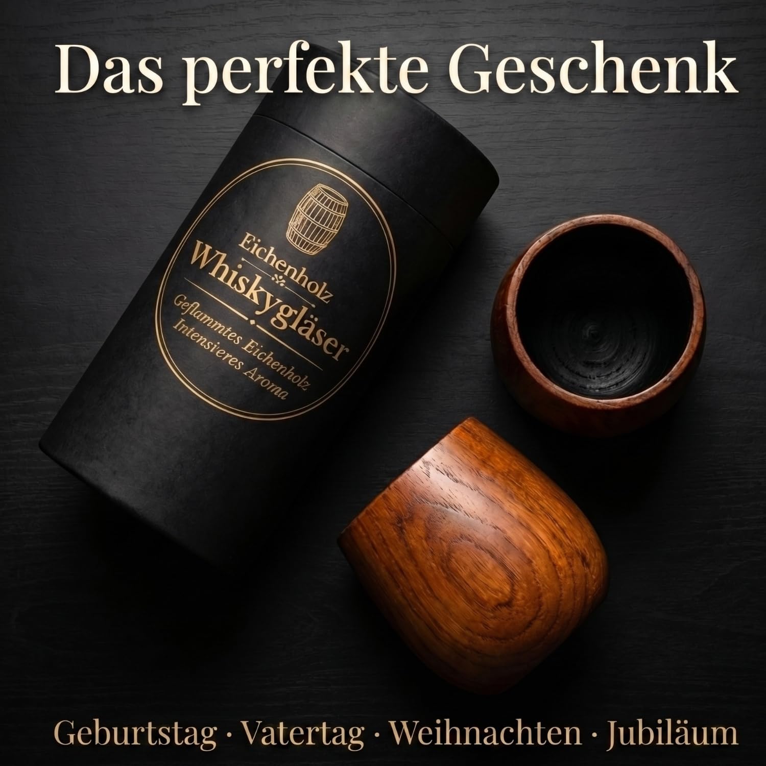 Whisky Gläser Set 2er aus Holz – Bruchfeste Holzbecher Whiskey Gläser – auch als Rum Gläser, Tumbler Glas & Cocktail Gläser geeignet – Ideal als Whisky Geschenkset, Geschenk für Papa & Männergeschenke