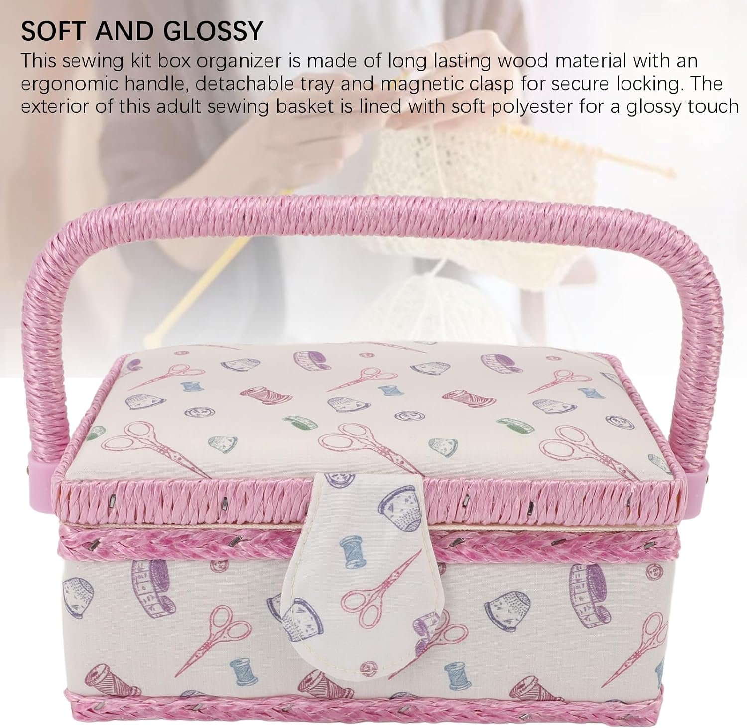 Sewing Basket Organizer Storage Box Portable Embroidery Mending Kit with Removable Tray Pincushion for Beginners Professionals Crafters Model C Purple 19 x 13 x 8 5cm