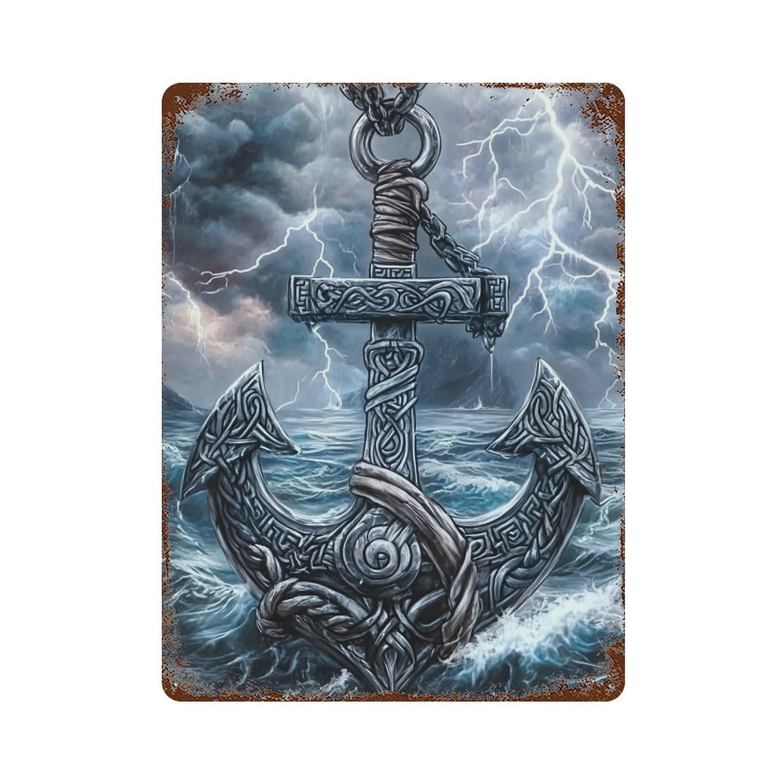 Rusty Metal Tin Sign Stormy Sea Anchor Decor 15.7"x11.8", Vintage Wall Decor for Shed, Workshop And Garage Wall Decor