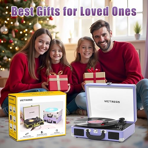 Miniatura 4 de Tocadiscos con altavoces, reproductor de discos de vinilo Bluetooth con grabación, reproductor LP portátil de maleta de 3 velocidades, tocadiscos de