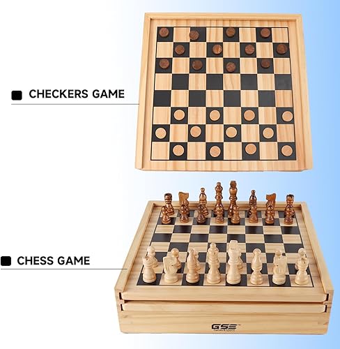 Vista 45 de GSE Games & Sports Expert Juego de ajedrez de madera de 15 pulgadas, juego de tablero de ajedrez plegable con ranuras de almacenamiento de piezas