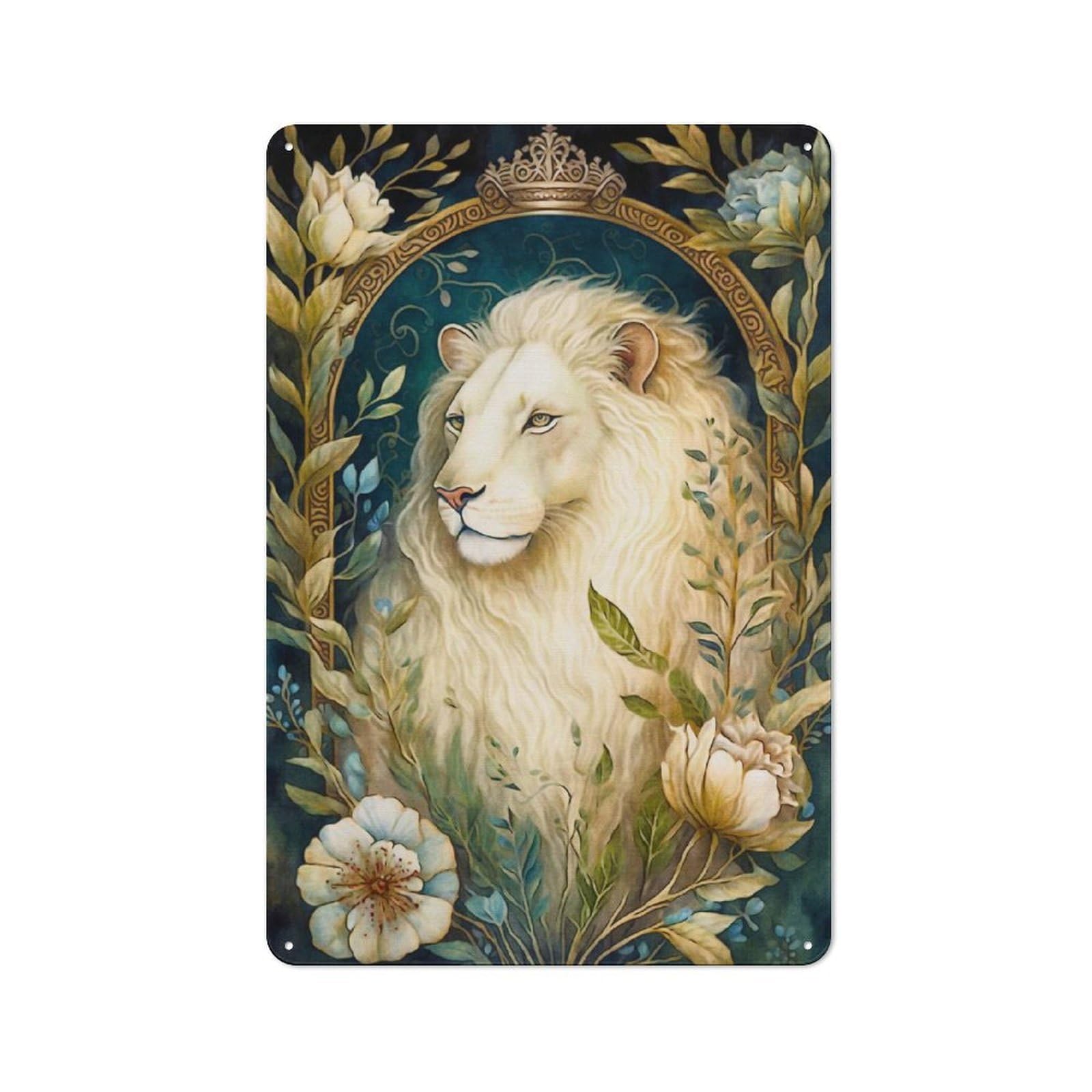 Junmoney The White Lion Printed Metal Sign 30X20cm For Café Or Restaurant, For Hospitality Interior Collectors