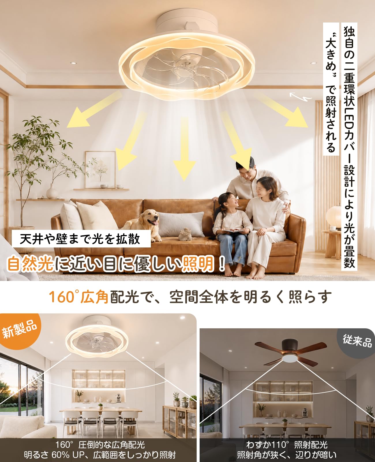 Amazon.co.jp : ATOPSUN シーリングファンライト 8-10畳 LED Φ49.5cm