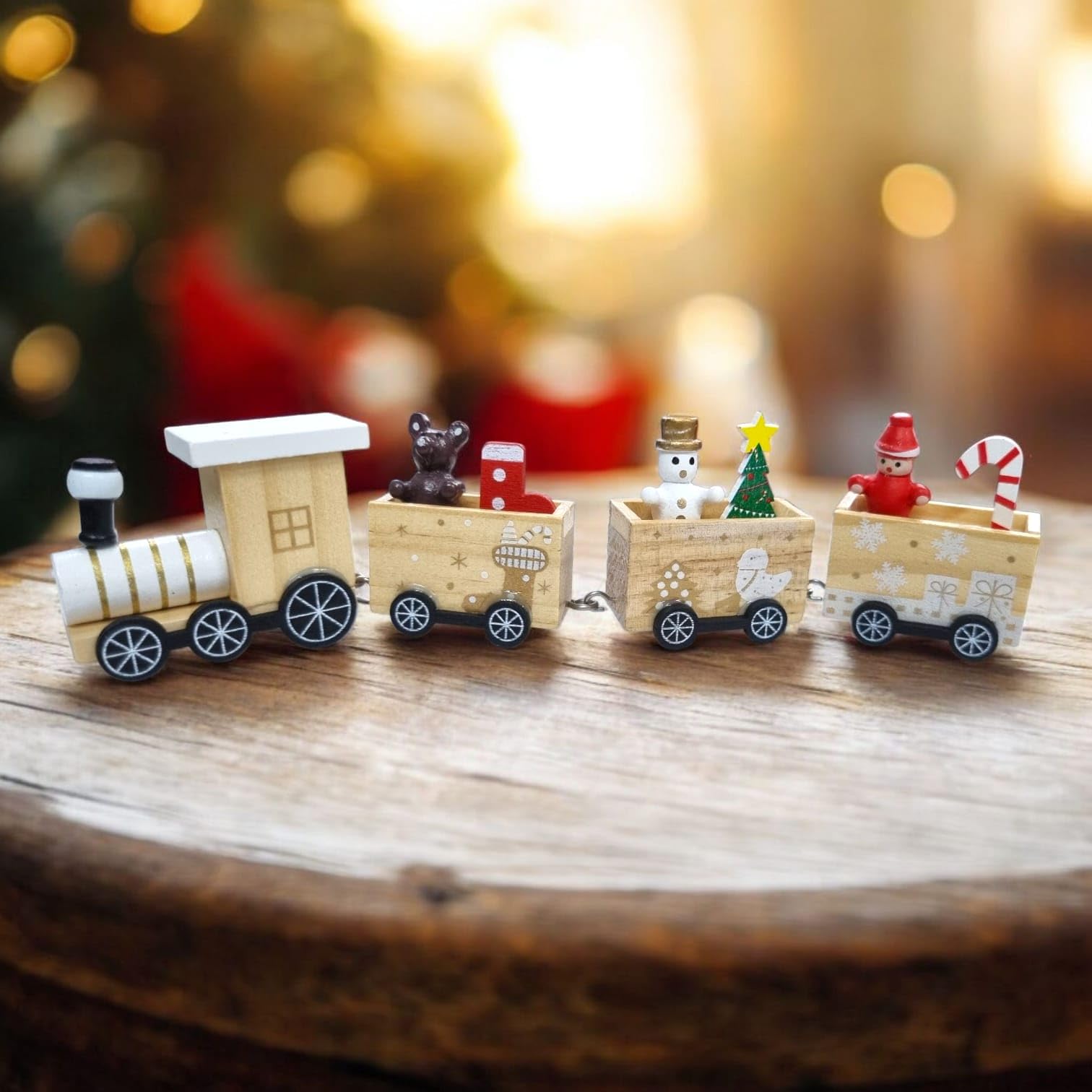 Buy RIANZ Christmas Wooden Train Decor Set, Cute Wooden Mini Train