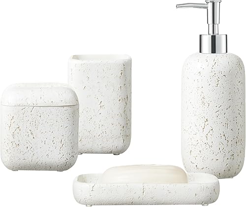 Miniatura 2 de Juego de accesorios de baño, juego completo de accesorios de baño de resina de 5 piezas con dispensador de lociónbomba de jabón, tarro de algodón,