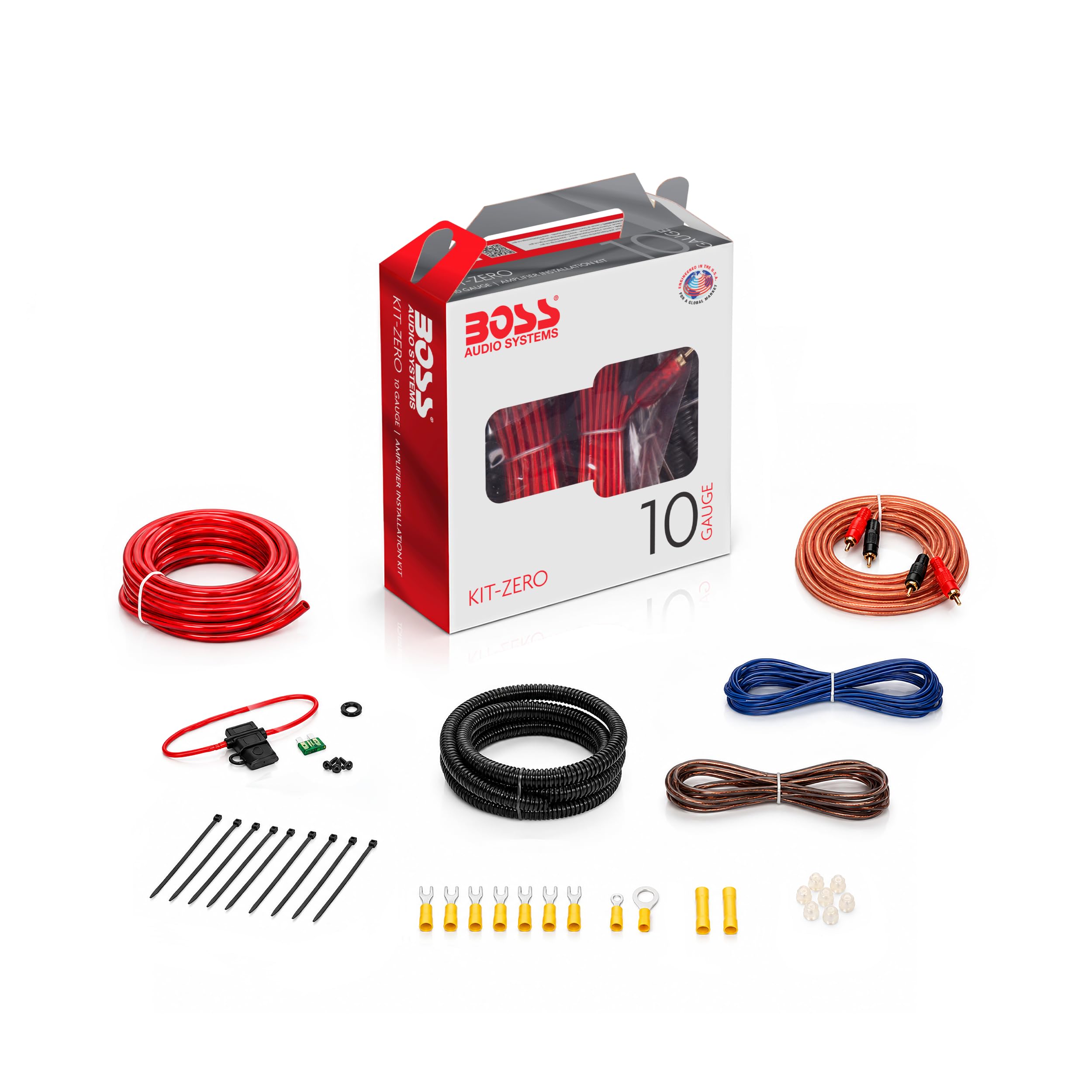 BOSS Audio Systems KIT-ZERO 10 Gauge Car Amplifier Install Wiring Kit - Makes Connections and Brings Power to Your Radio, Subwoofers and Speakers