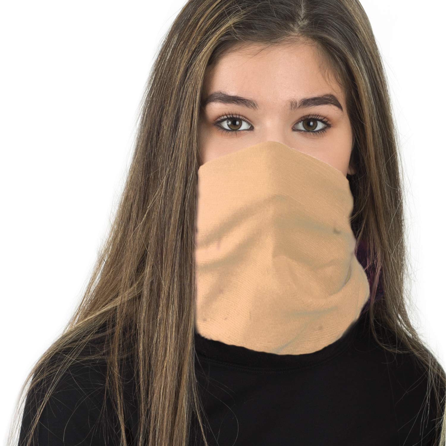 RockJock Multifunctional Headwear Neck Scarf Bandana Balaclava Face mask Headband Hairband Tube Gaiter Stretch Snood for Sports Yoga Running Cycling Hiking -Caramel