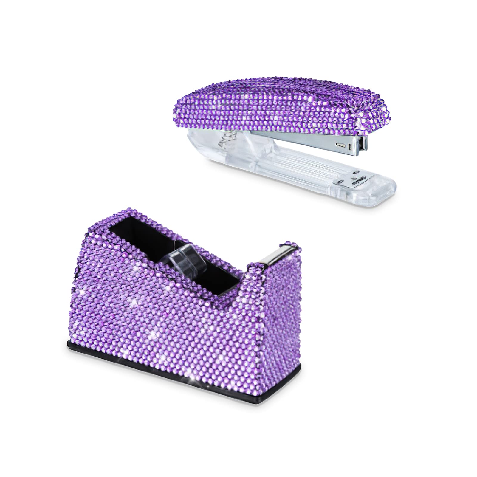 Bling Crystal Handmade Desktop Tape Dispenser & Stapler Purple