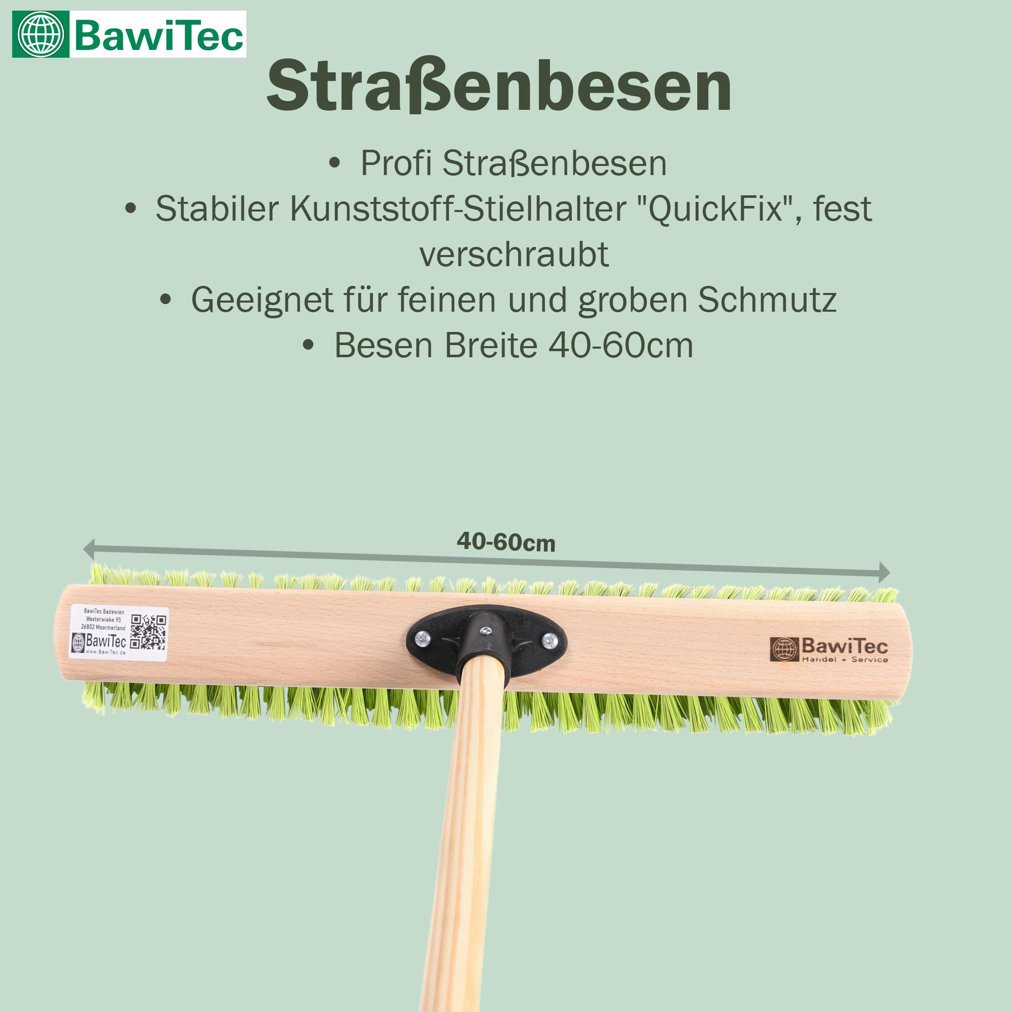 Straßenbesen Neon-Grüne Borsten 60cm Besen mit Stiel 160cm Besenstiel Lang