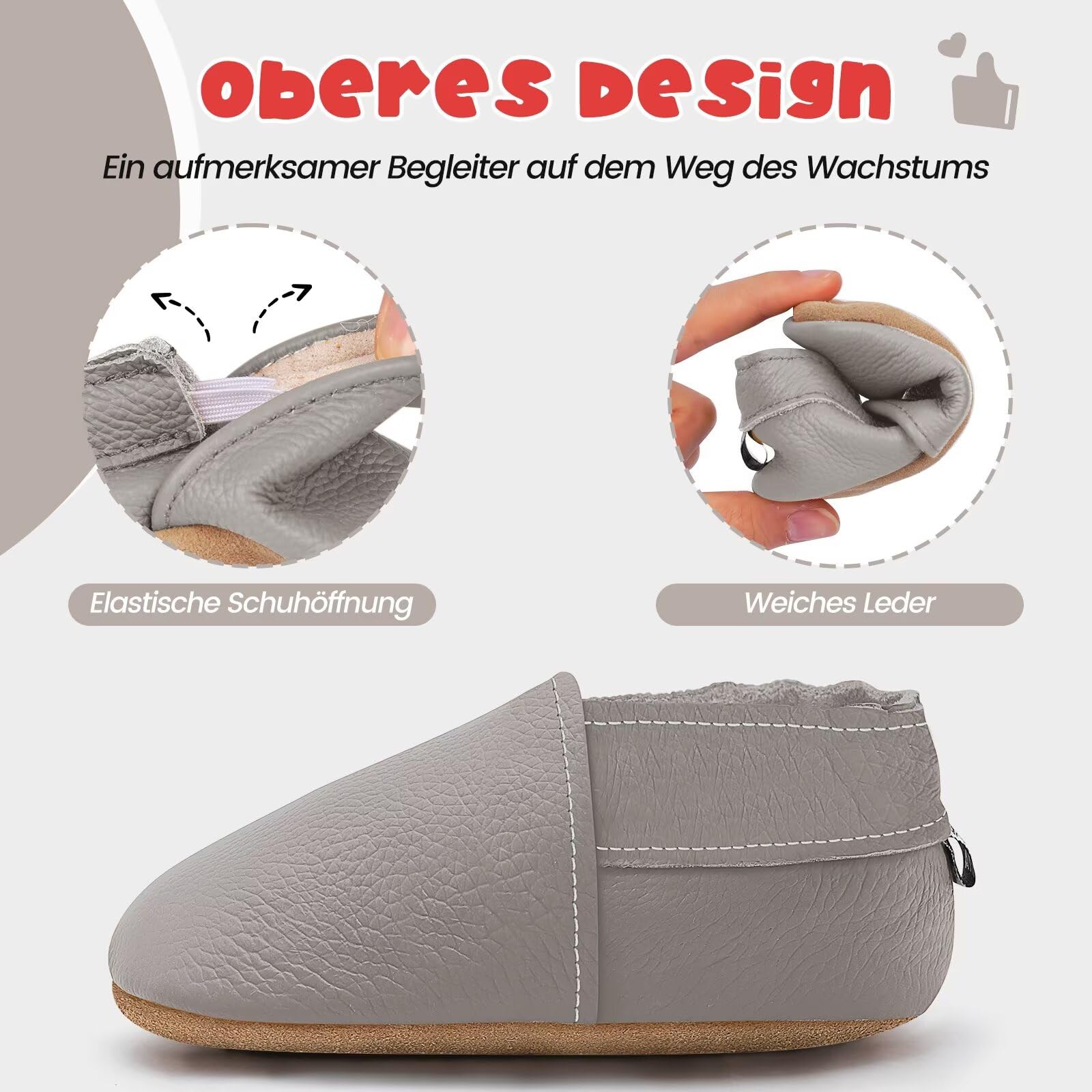 HMIYA Weiche Leder Krabbelschuhe Babyschuhe Lauflernschuhe mit Wildledersohlen für Jungen und Mädchen 0-6 Monate 6-12 Monate 12-18 Monate 18-24 Monate