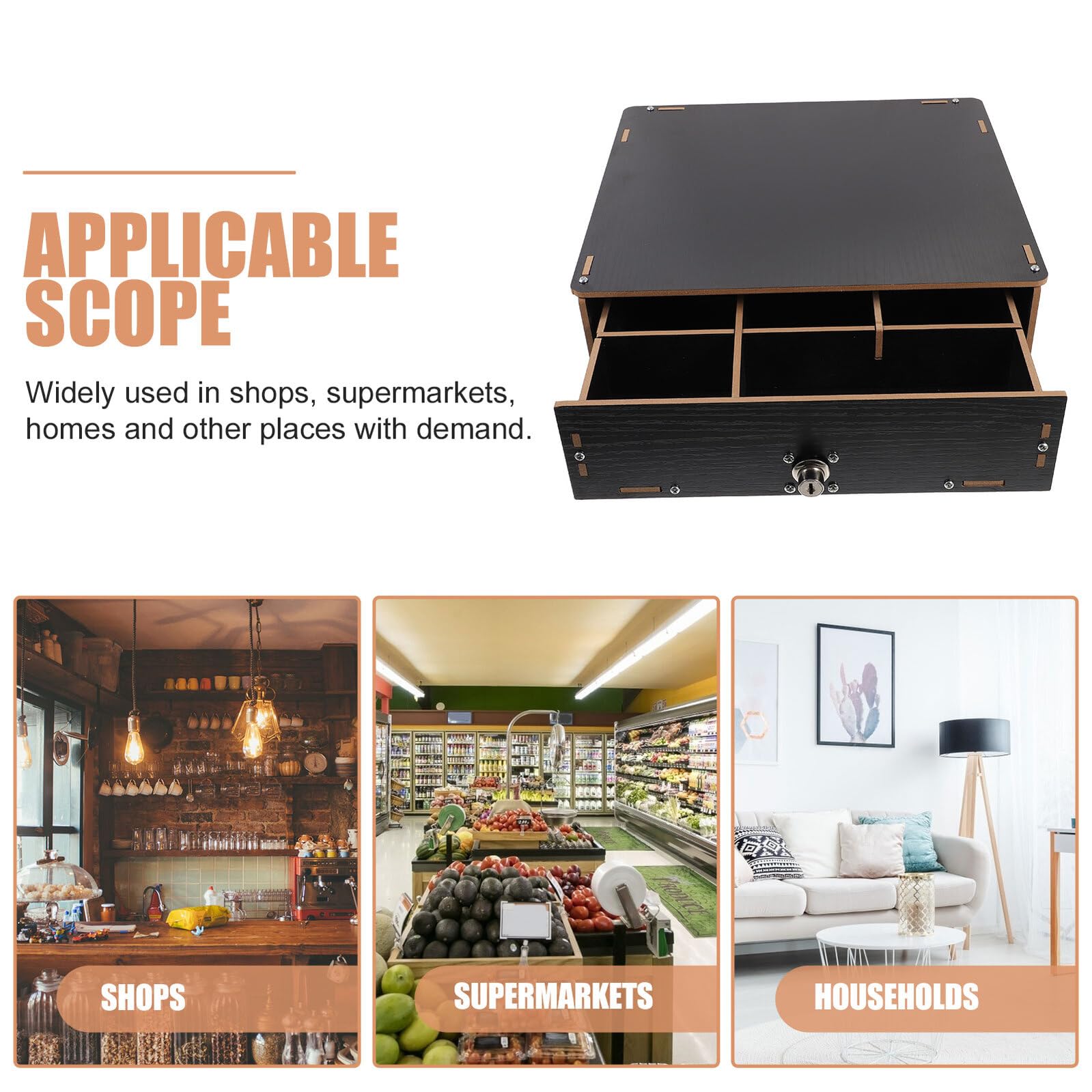 Baluue Caja Organizadora de Madera Multiusos para Cajón de Dinero Almacenamiento para Billetes y Monedas Bandeja Clasificadora para Oficina Tienda y Supermercado Organizador de Compacto