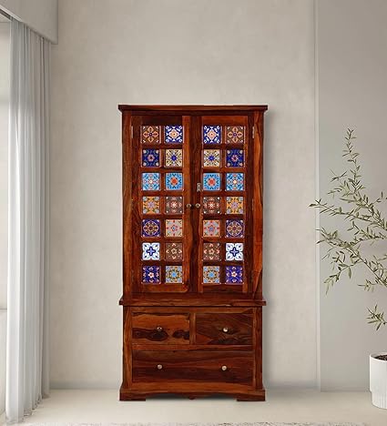 Advika Handicraft Sheesham Wood 2 Door Wardrobe in Honey Oak Finish