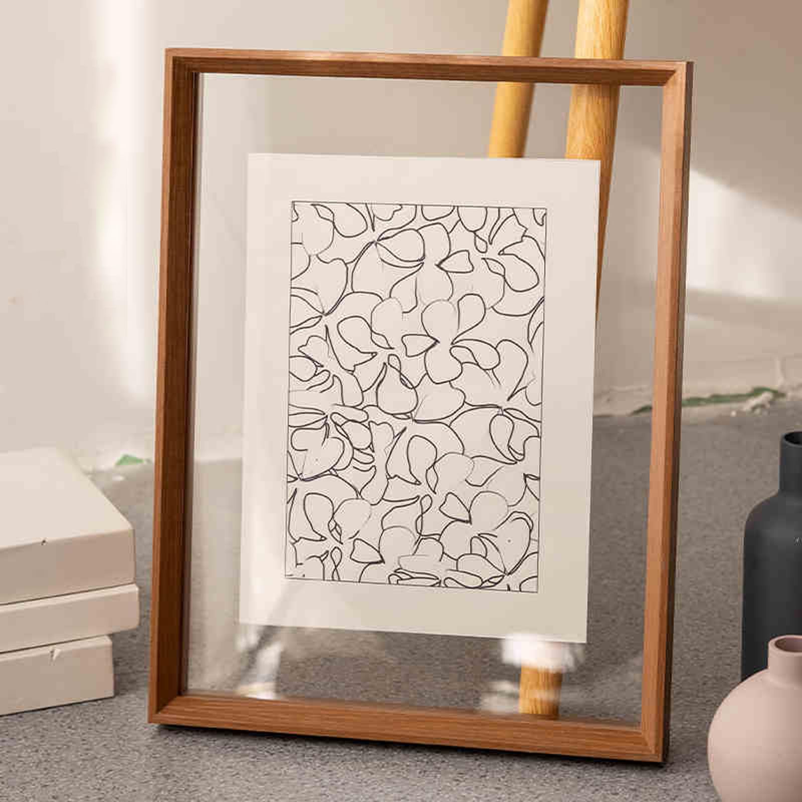 Picture Frame, Wood Acrylic Double Sided Floating Photo Frame Multicolor Multiple Sizes(Walnut Color,Inner diameter 68*68cm) — image 1