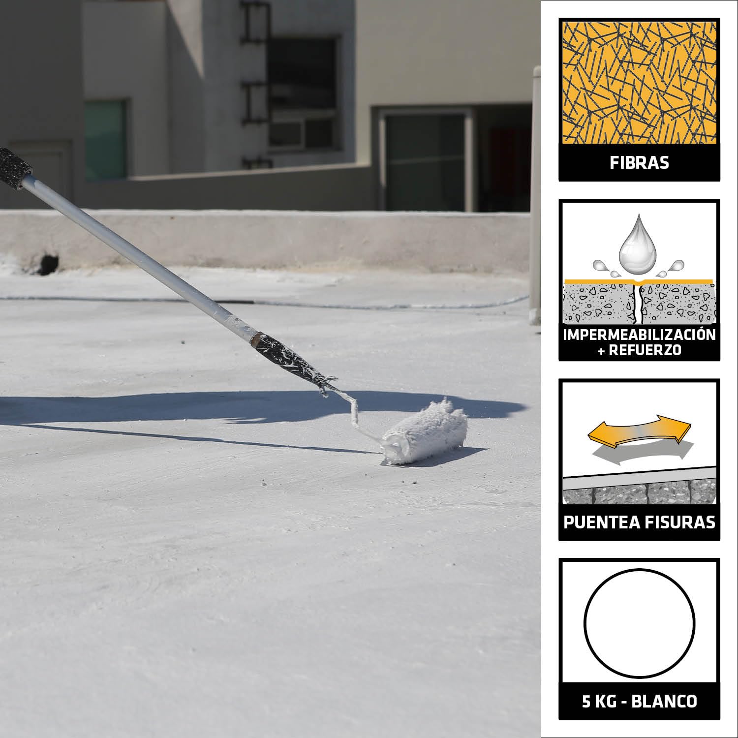 SIKA - Impermeabilización reforzada con fibra - SikaFill 370 Fibers - Blanco -Pintura acrílica con fibras de vidrio para impermabilización de cubiertas y terrazas visitables - Puenteo de fisuras - 5kg