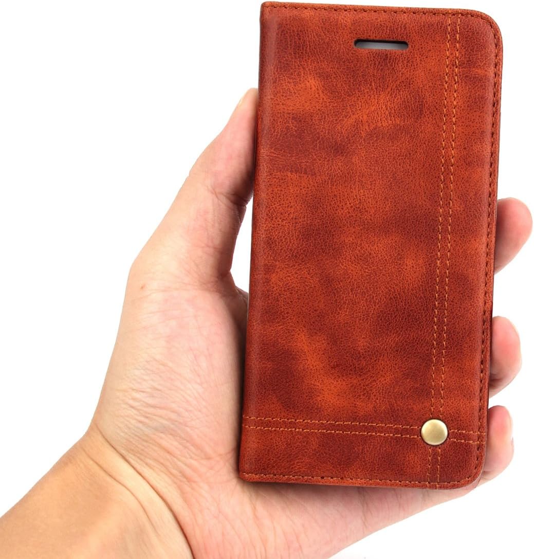 iPone 5/SE Case 4 Inch Screen Protector PU Leather Magnetic Closure Kickstand Design Shockproof TPU Cover with Wallet Card Slot Flip Folio ipone 5/SE Case None Slip Protective Cover (Light Brown)