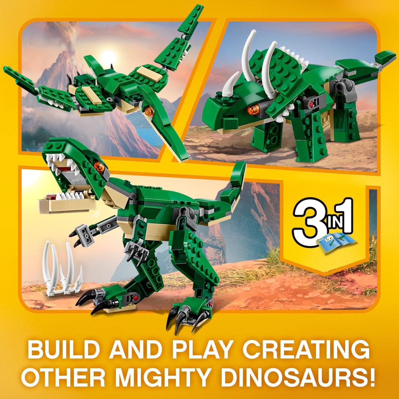 Lego 31058 Creator Mighty Dinosaurs Toy, 3 in 1 Model, Triceratops and Pterodactyl Dinosaur Figures, Modular Building System