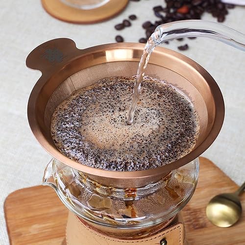 Miniatura 4 de ATHIA Gotero dorado, filtro de café de acero inoxidable, filtro sin papel, filtro de café reutilizable, compatible con cafeteras MSOT (oro rosa,