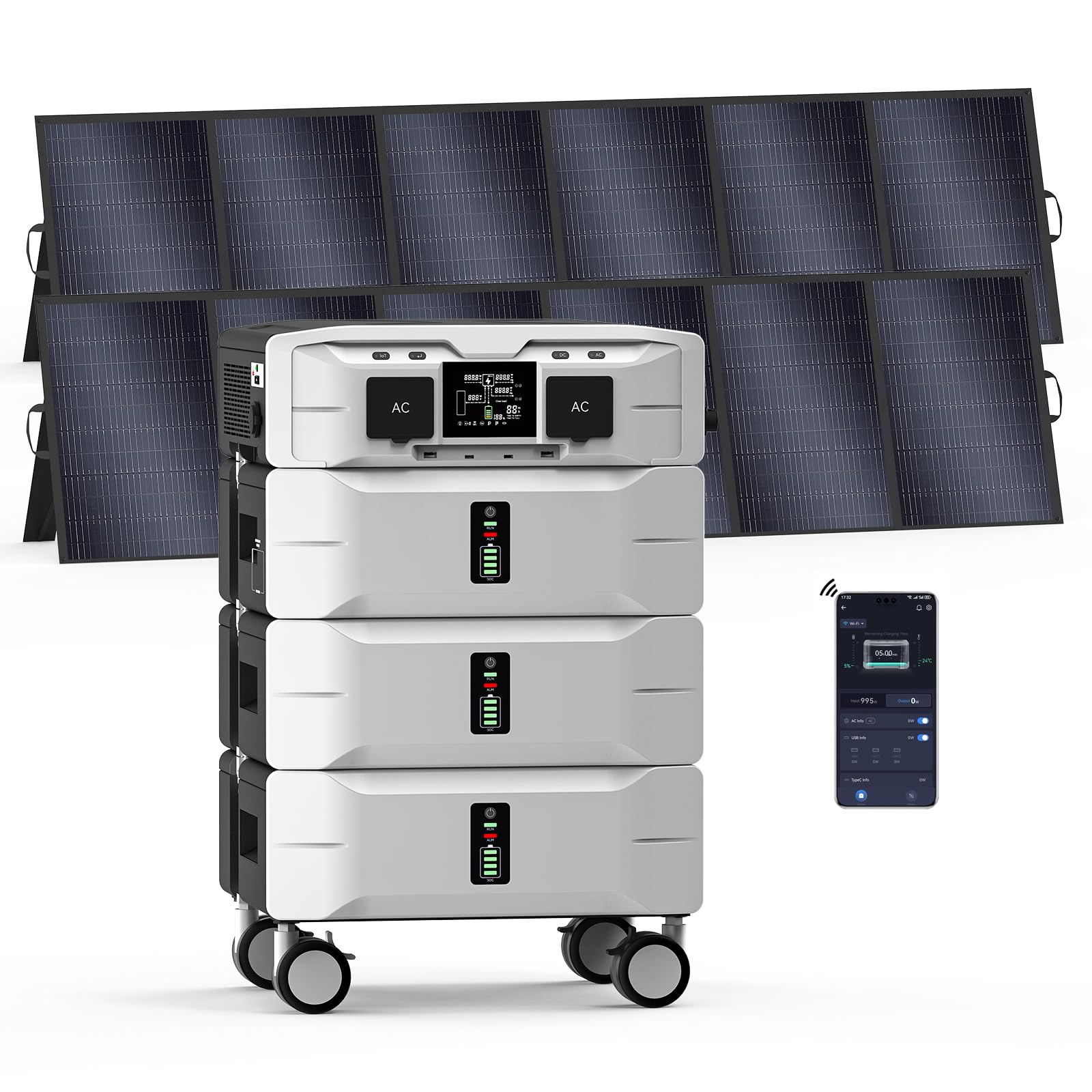 IEE 7680Wh Power Station SP5000 1x Inverter 3 x Batteries with 2X500W Solar Panels 120 240V 5000W Surge